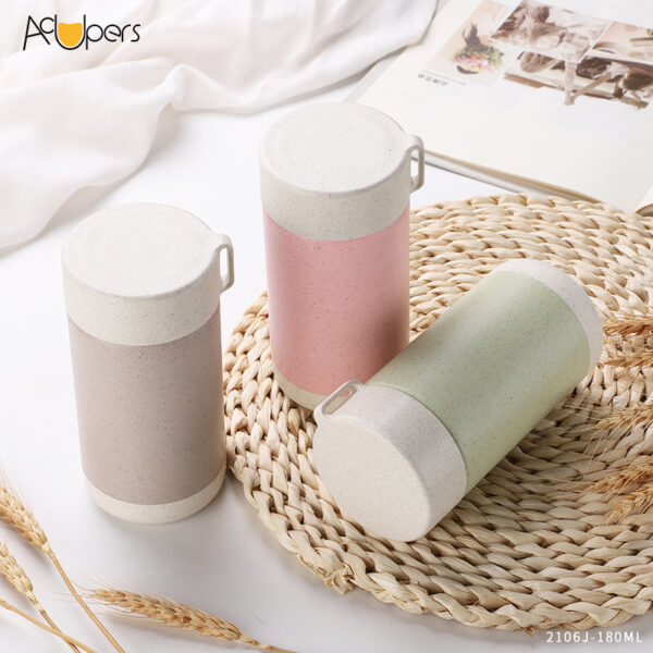 2106J 180ml 6oz Wholesale Custom  Eco friendly Reusable Biodegradable Recycle Double Wall Cup Mug Wheat Straw Bottle